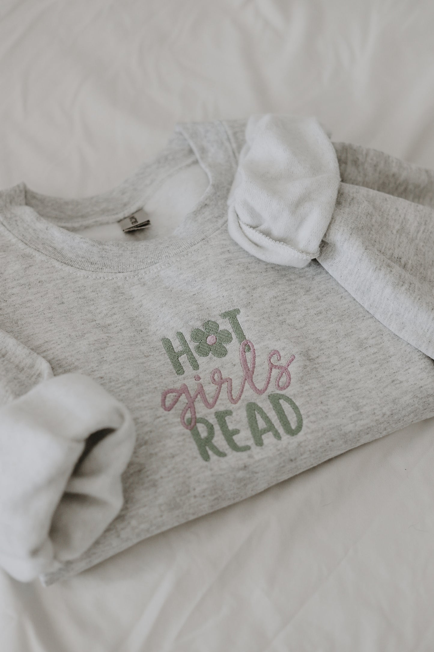 hot girls read embroidered crewneck