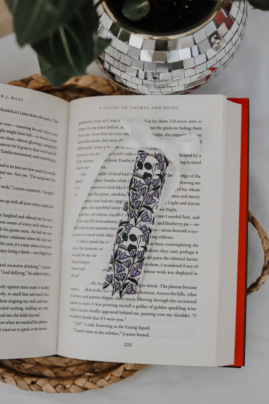 purple floral skull acrylic bookmark