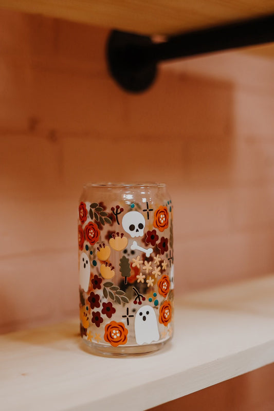 floral spooky uvdtf 16oz glassware