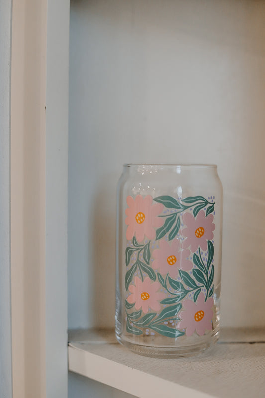 boho floral 16oz glass