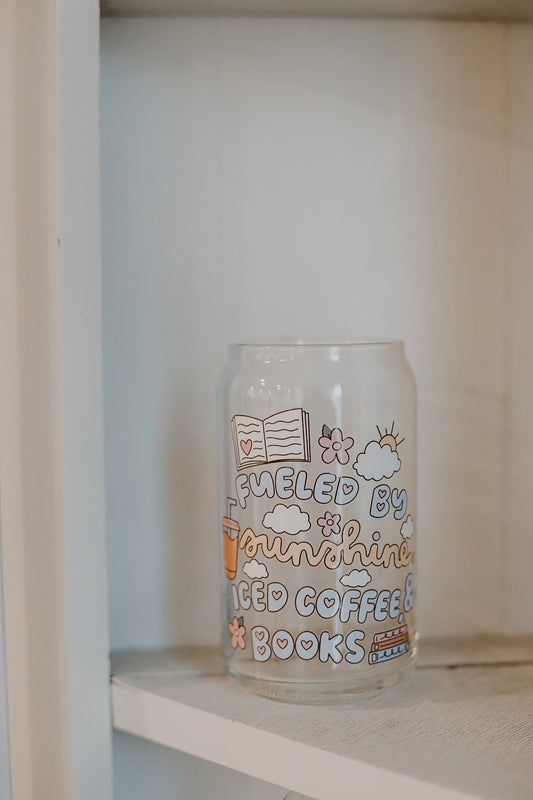 sunshine + books 16oz glass