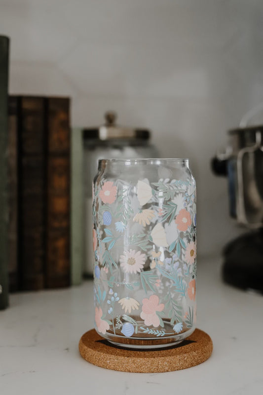 pastel floral wrapped 16oz glass