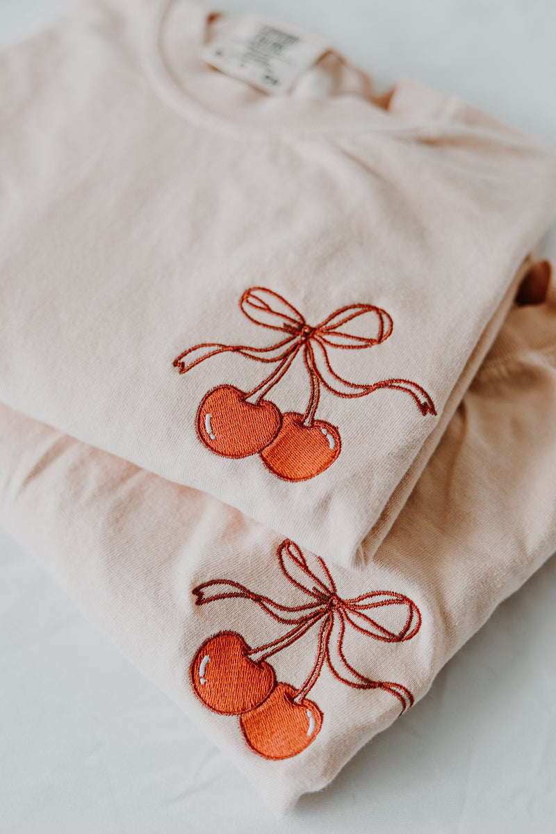 cherry embroidered tee