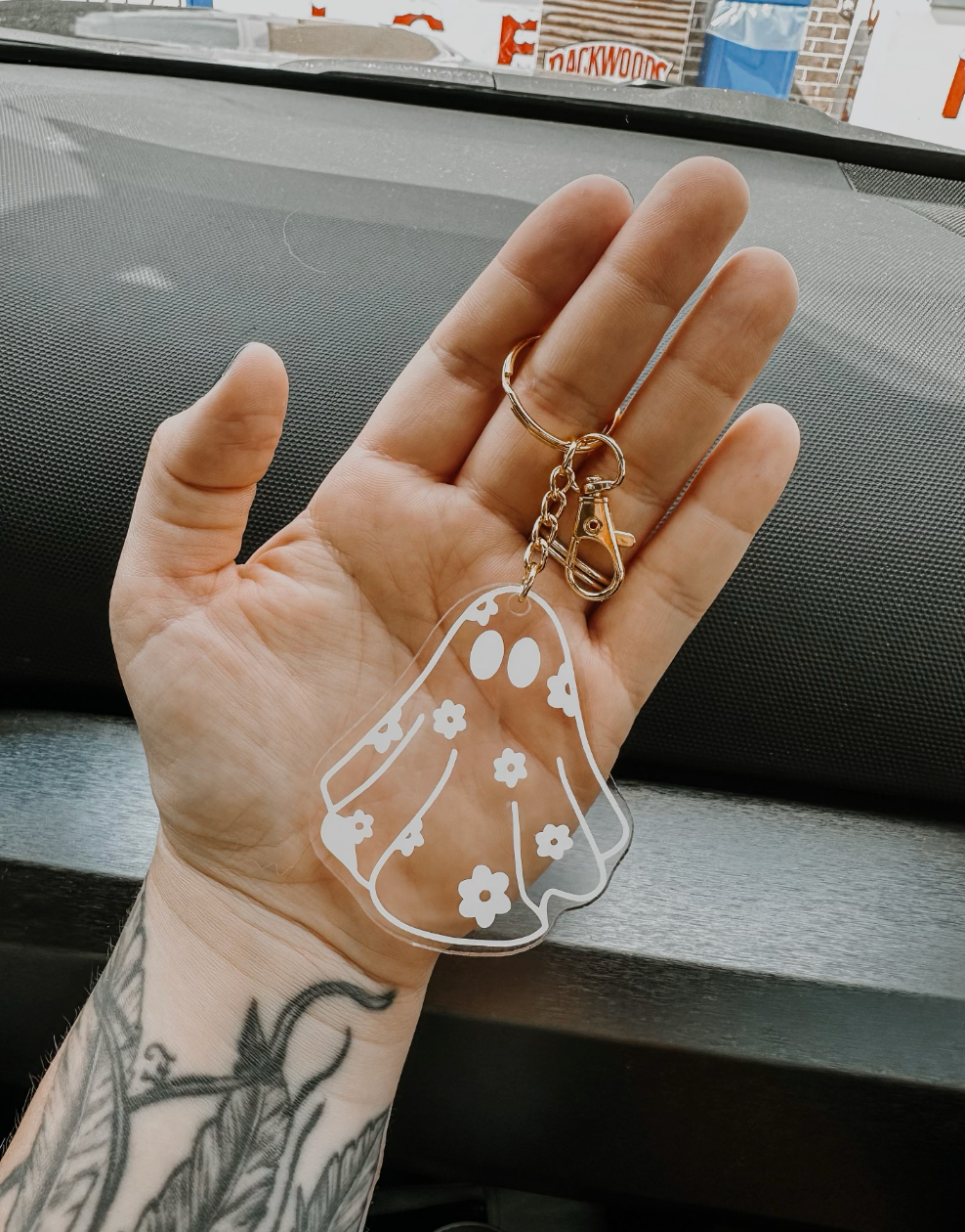 Floral Ghost Acrylic Keychain