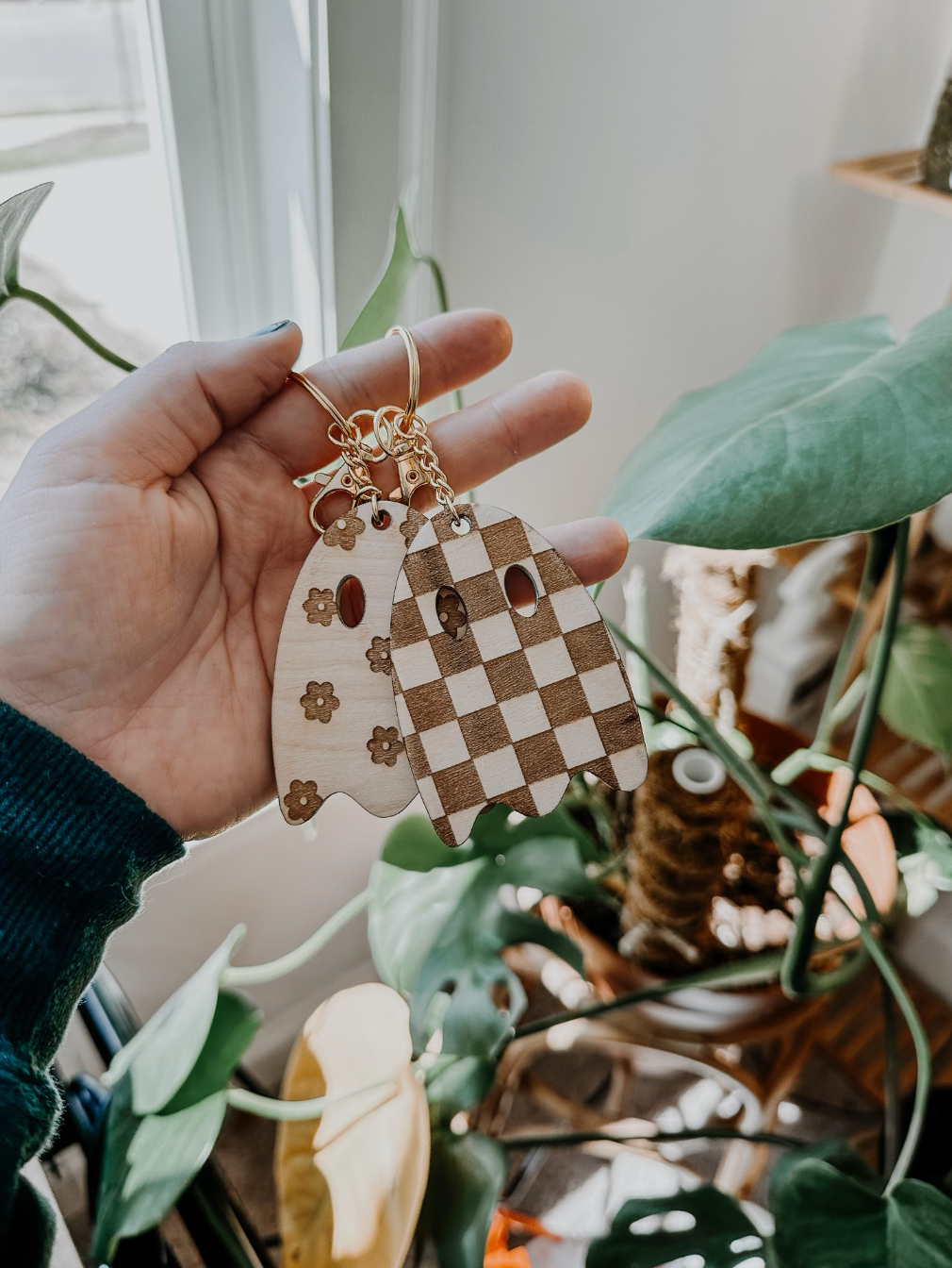 Wooden Ghost Keychain