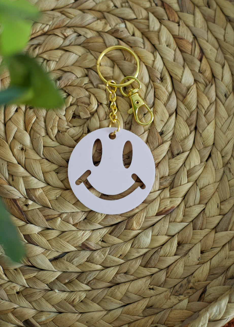 Pink Smiley Face Acrylic Keychain