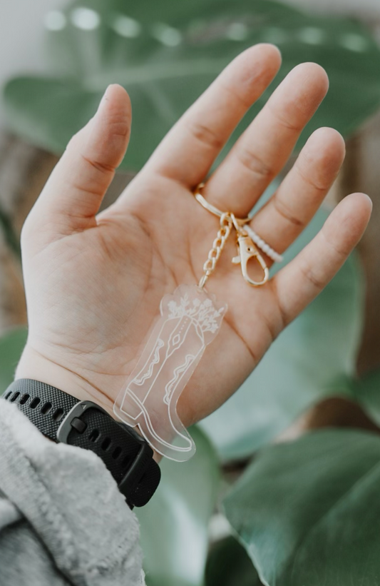 Engraved Acrylic Cowgirl Boot Keychain