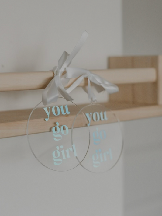 you go girl acrylic mirror charm