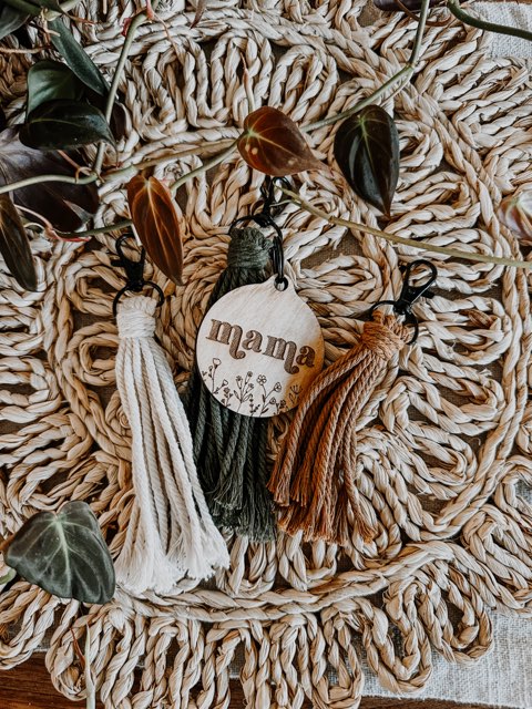 Macrame with Engraved Wildflower Keychain